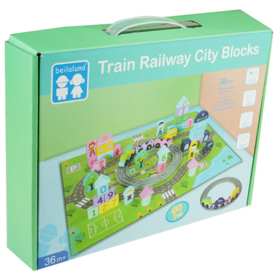 Set ELC Trenulet din lemn constructii cu peisaje 70 piese - HAM BEBE
