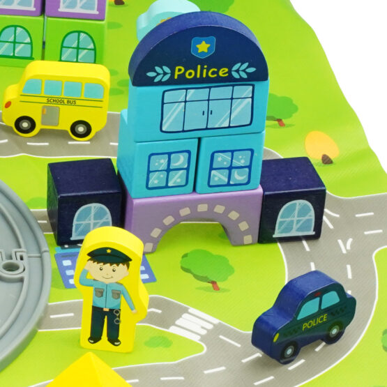 Set ELC Trenulet din lemn constructii cu peisaje 70 piese - HAM BEBE