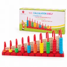 Abac din lemn cu operațiuni matematice cu 10 coloane și inele colorate, Mare