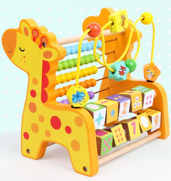 Girafa din lemn cu jucarie motrica si abac - HAM BEBE