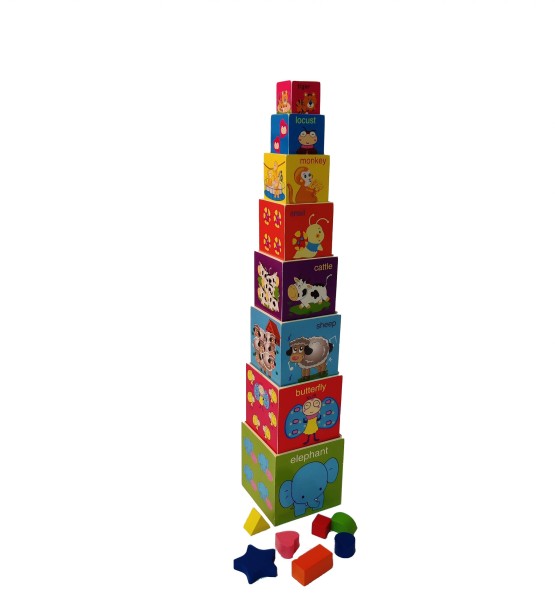Turn Montessori 8 Cuburi din lemn cu forme, cifre, animale - HAM BEBE