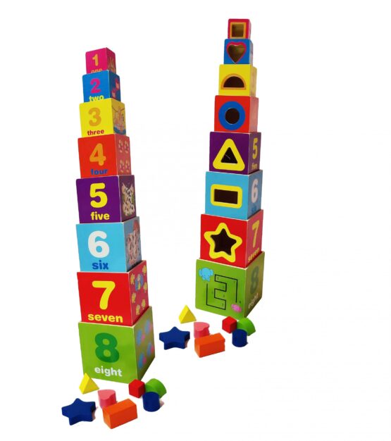 Turn Montessori 8 Cuburi din lemn cu forme, cifre, animale - HAM BEBE