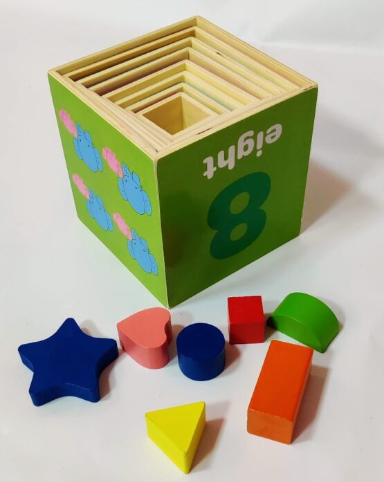 Turn Montessori 8 Cuburi din lemn cu forme, cifre, animale - HAM BEBE