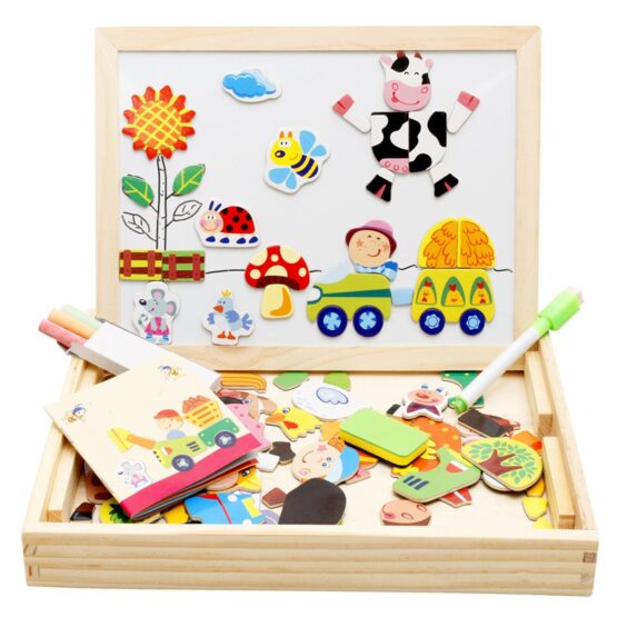 Puzzle magnetic din lemn si tabla 3 in 1 - HAM BEBE