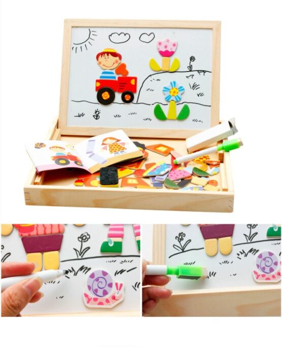 Puzzle magnetic din lemn si tabla 3 in 1 - HAM BEBE