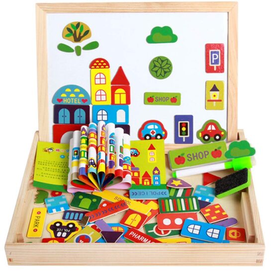 Puzzle magnetic din lemn si tabla 3 in 1 - HAM BEBE