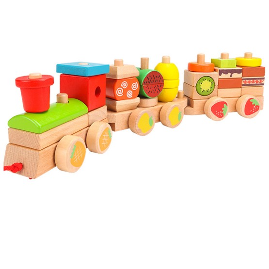Trenulet din lemn cu cuburi de stivuit fructe1 - HAM BEBE
