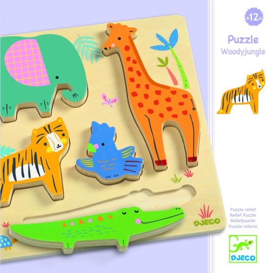 Puzzle lemn bebe incastru 3d animale jungla djeco woodyjungle1-Jucarii din Lemn si Montessori