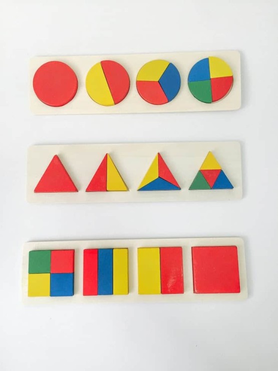 Set 3 sortatoare forme geometrice culori parti intreg montessori2 - HAM BEBE