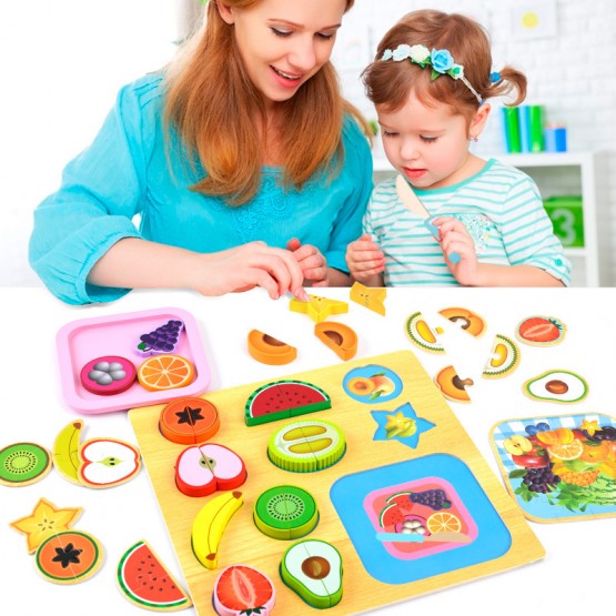 Puzzle Montessori Fructe de feliat Joc lemn cu magnet
