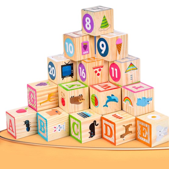 Set cuburi lemn litere si cifre mari abc blocks1 - HAM BEBE