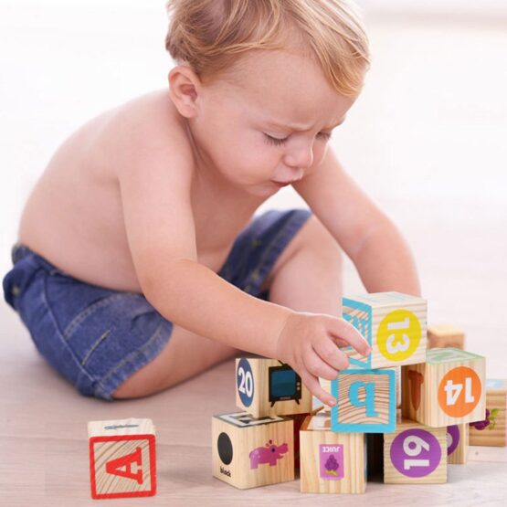 Set cuburi lemn litere si cifre mari abc blocks11 - HAM BEBE