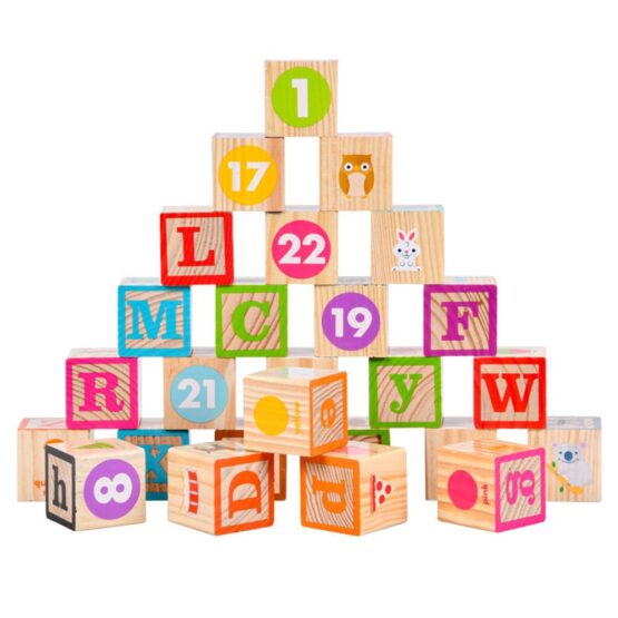Set cuburi lemn litere si cifre mari abc blocks13 - HAM BEBE