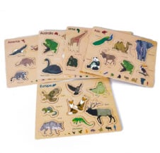 Set 5 puzzle lemn animale continente1 - HAM BEBE