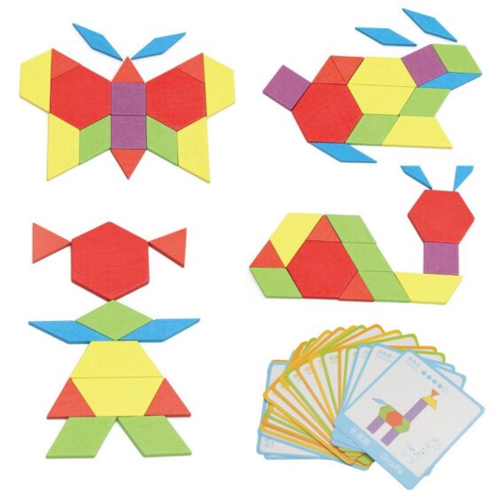 Tangram 130 piese din lemn - HAM BEBE