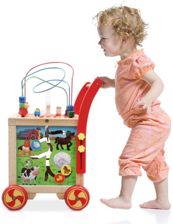 Antemergator lemn Cub 6 in 1 cu activitati - Varianta Premium - HAM BEBE