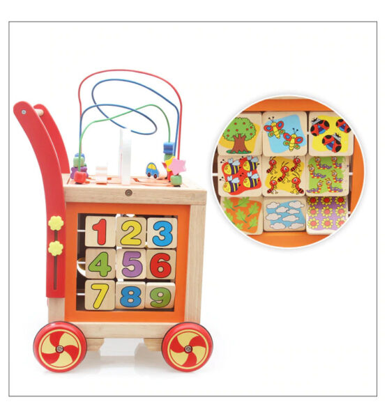 Antemergator lemn Cub 6 in 1 cu activitati - Varianta Premium - HAM BEBE