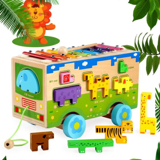 Jucarie de tras autobuz cu xilofon si tetris animale3-Jucarii din Lemn si Montessori