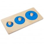 Puzzle montessori din lemn cu maner 3 cercuri albastre1-Jucarii din Lemn si Montessori