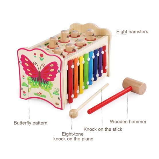 Jucarie din lemn 2 in 1 Ciocanel Hamster si Xilofon - HAM BEBE