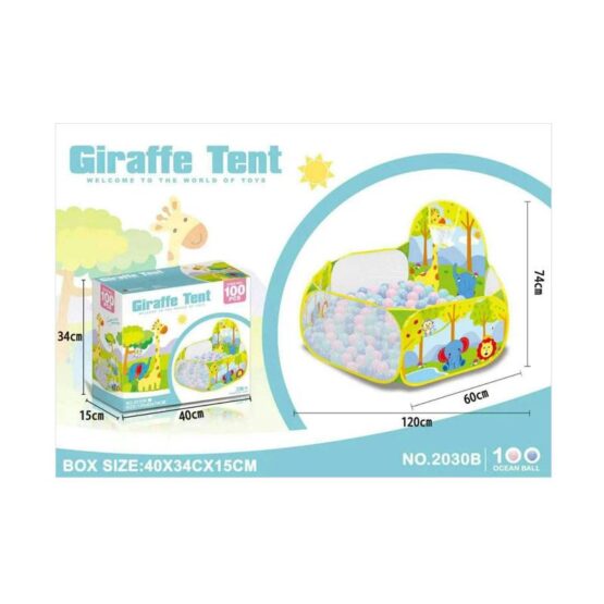 Piscina copii cu 100 bile si mini cos de baschet Girafa - HAM BEBE
