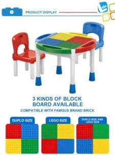 Masuta cuburi lego 2 in 1 cu 2 scaunele - HAM BEBE