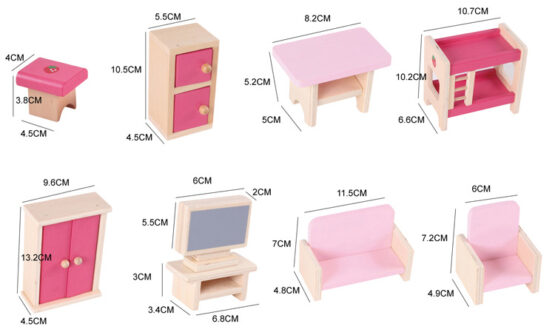 Casuta din lemn pentru papusi cu mobilier Pink - HAM BEBE