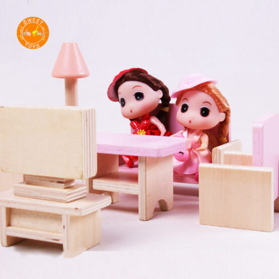 Casuta din lemn pentru papusi cu mobilier Pink - HAM BEBE