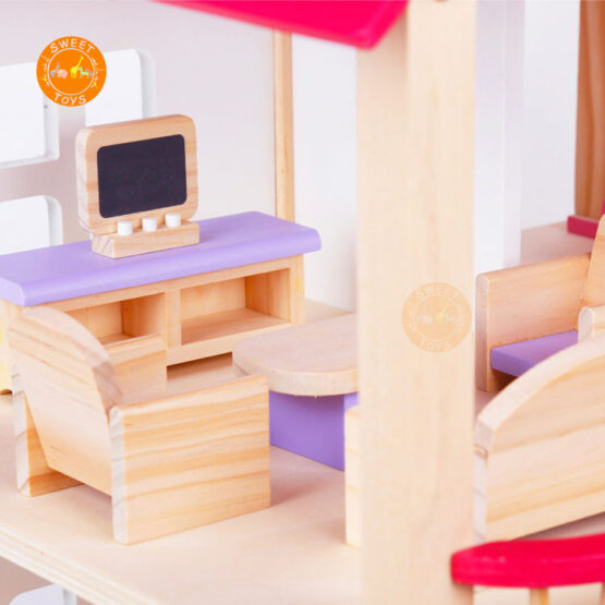 Casuta din lemn pentru papusi cu mobilier Pink - HAM BEBE