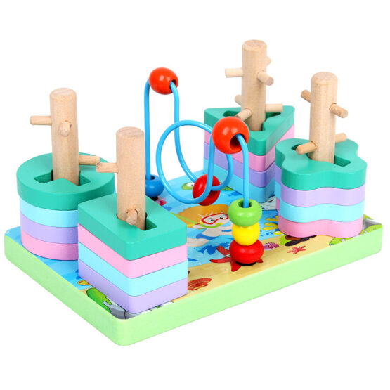 Sortator forme geometrice 2 in 1 Multifunction Stacking Muqiy - VARIANTA CU MOTRICA - HAM BEBE