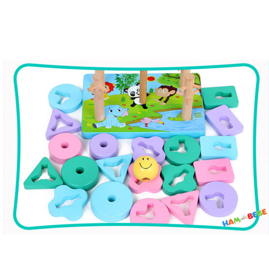Sortator forme geometrice 2 in 1 Multifunction Stacking Muqiy - VARIANTA CU MOTRICA - HAM BEBE