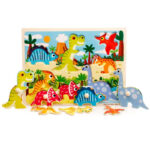 Puzzle lemn cu maner Dinozauri Mwz-714 - HAM BEBE