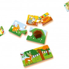 Set puzzle din doua piese carton Unde locuiesc animalele - HAM BEBE
