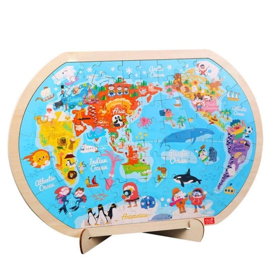 Harta lumii - Puzzle lemn copii, cu suport - HAM BEBE