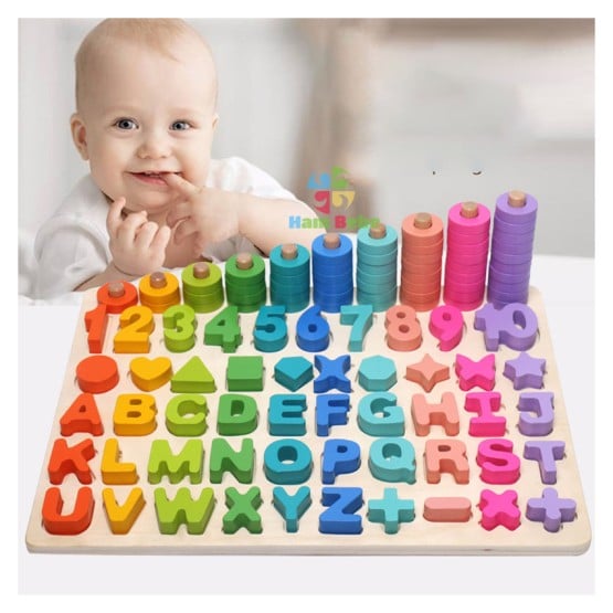 joc lemn educativ alfabet cifre forme rainbow board2