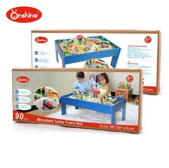 Masuta cu circuit trenulet din lemn 90 piese onshine3-Trenulete de jucarie