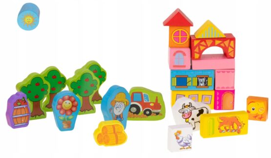 Set 100 cuburi lemn Ferma Beilaluna - HAM BEBE