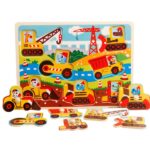 Puzzle lemn cu maner Vehicule Constructii MWZ-712 - HAM BEBE