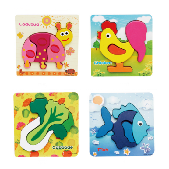 Puzzle din lemn cu piese groase 3D Colour - HAM BEBE