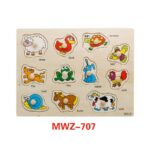 Puzzle din lemn cu maner Animale Domestice Model MWZ-707 - HAM BEBE