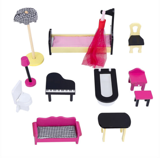 Casuta papusi din lemn cu mobilier Onshine Lady Villa - HAM BEBE
