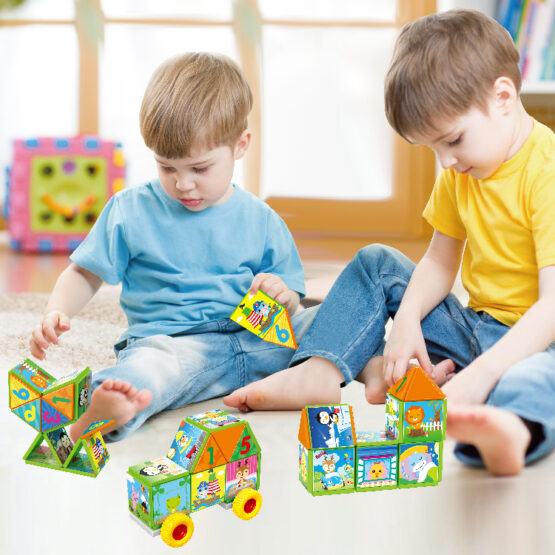 Joc constructiI magnetice si puzzle Magnetic Cubes 29 piese - HAM BEBE
