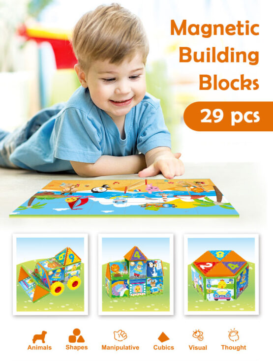 Joc constructiI magnetice si puzzle Magnetic Cubes 29 piese - HAM BEBE
