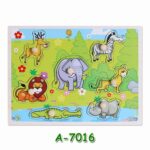 Puzzle lemn cu maner Animale Savana Model A-7016 - HAM BEBE