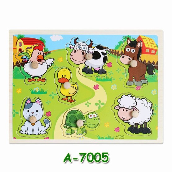 Puzzle lemn cu maner Animale Domestice A7005 - HAM BEBE