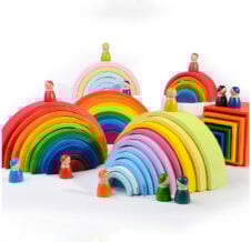 Set 12 pitici rainbow waldorf montessori figurine1-Jucarii din Lemn si Montessori