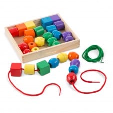 Joc snuruit din lemn Primary lacing beads Rainbow - HAM BEBE