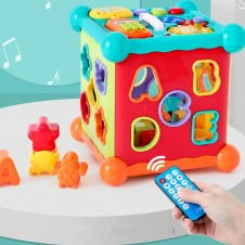 Cub activitati interactiv cu telecomanda si sortare forme pentru bebe