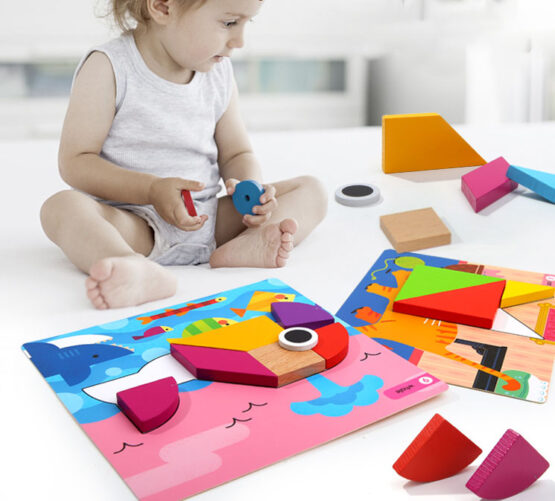 Joc Tangram cu Planse Geometric Blocks Art Play Think - HAM BEBE