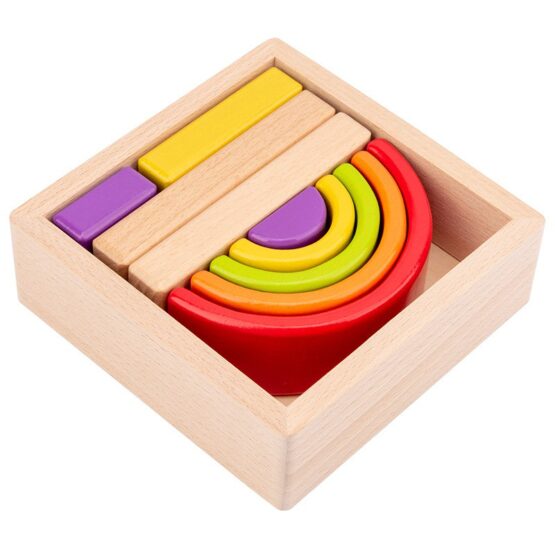 Cuburi stivuire din lemn Curcubeu si Forme Montessori - HAM BEBE